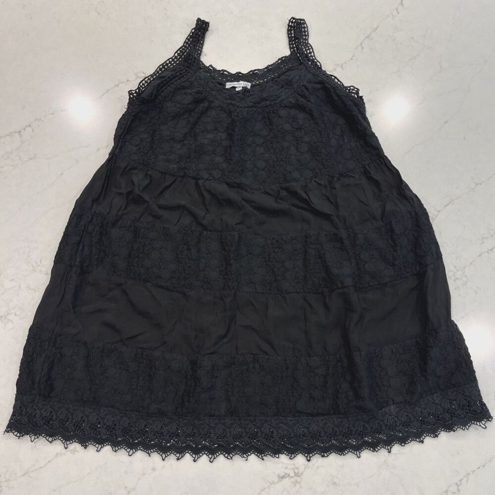 Crosstree Lane Womens Large Black Lace Crochet Sleeveless Mini Shift Dress‎ Boho
